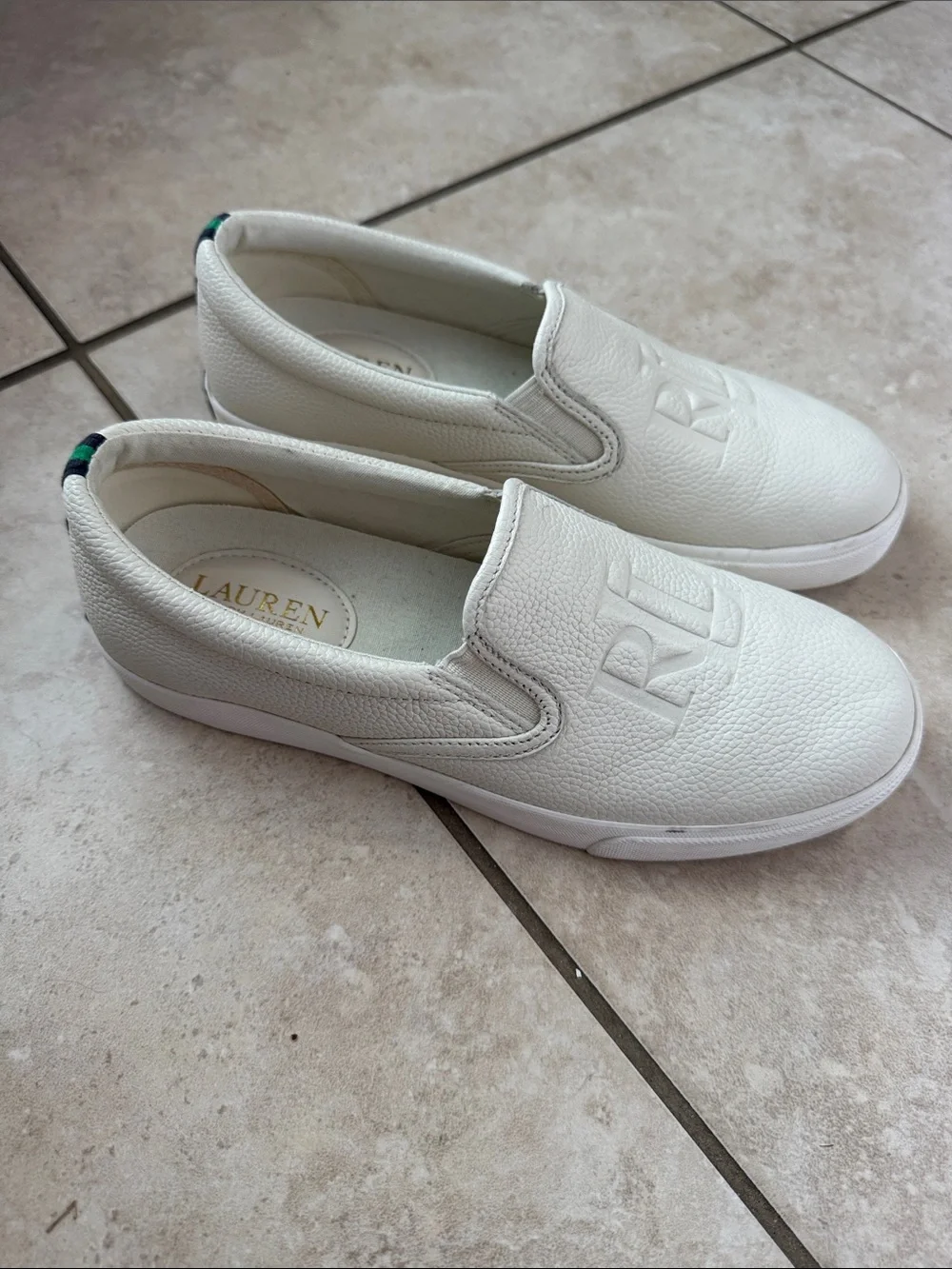 Ralph Lauren Kids White Embossed RL Slip-On Sneakers